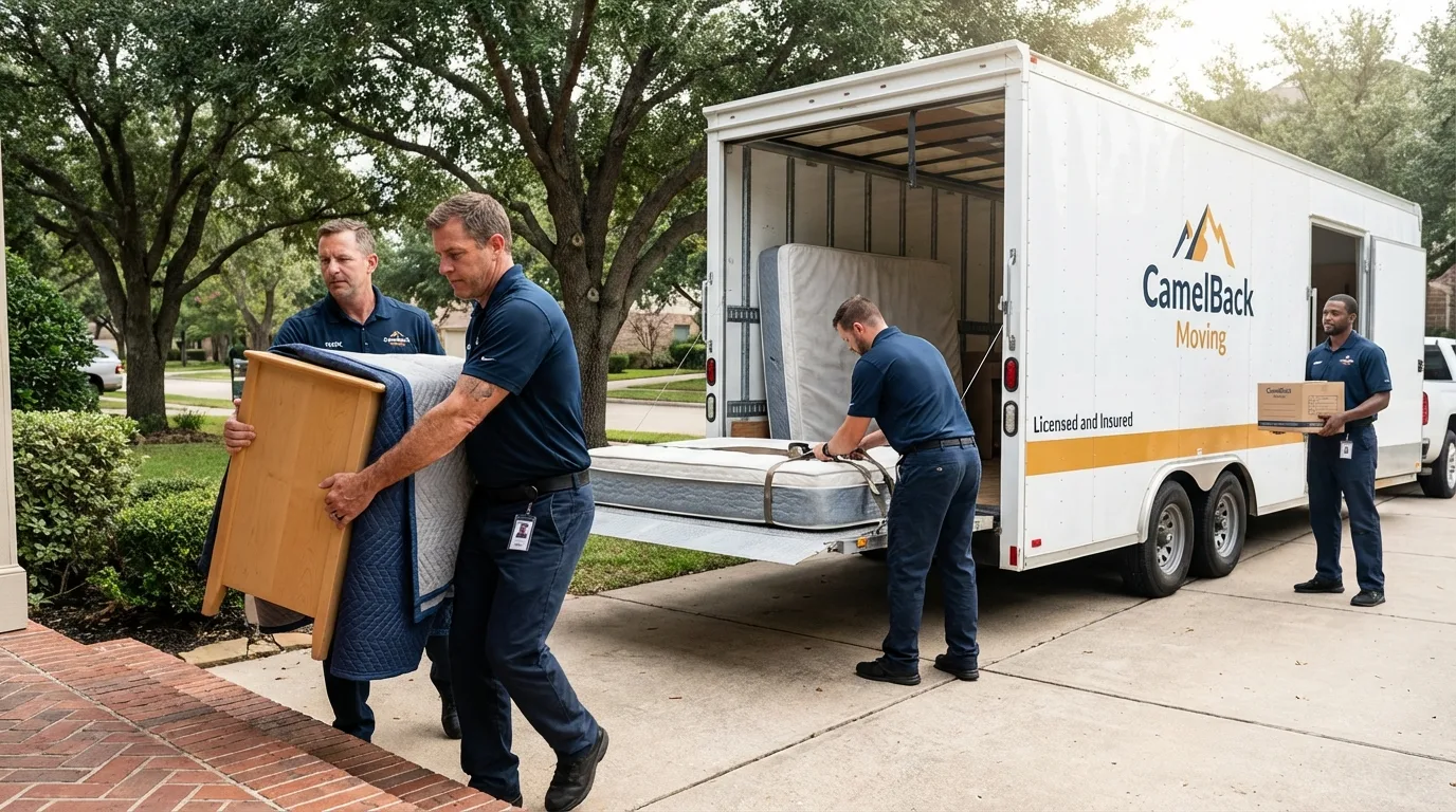 Crew loading residential truck for cross-state move from Como, MS